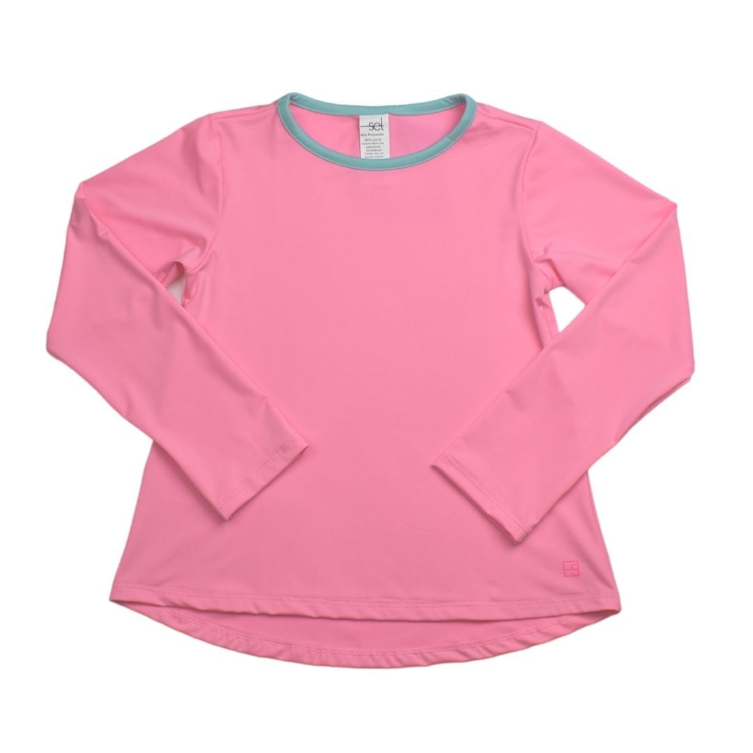 Bridget Basic T LS - Flamingo Pink, Totally Turquoise