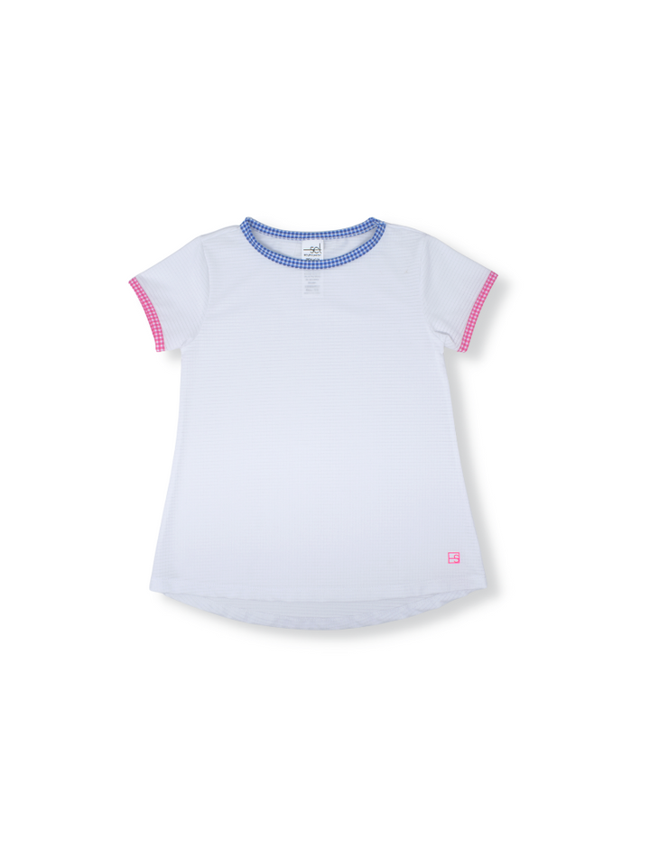 Bridget Basic T - Pure Coconut, Resort Royal and Flamingo Pink Minigingham