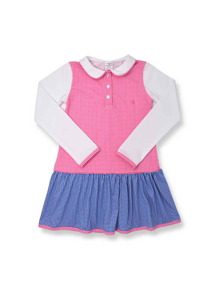 Darla Dropwaist Dress Long Sleeve - Flamingo Pink Minigingham, Resort Royal Mingingham