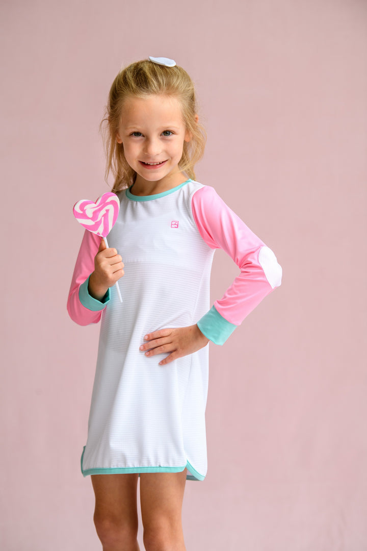 Tinsley Tennis Dress LS - Pure Coconut, Totally Turquoise, Flamingo Pink