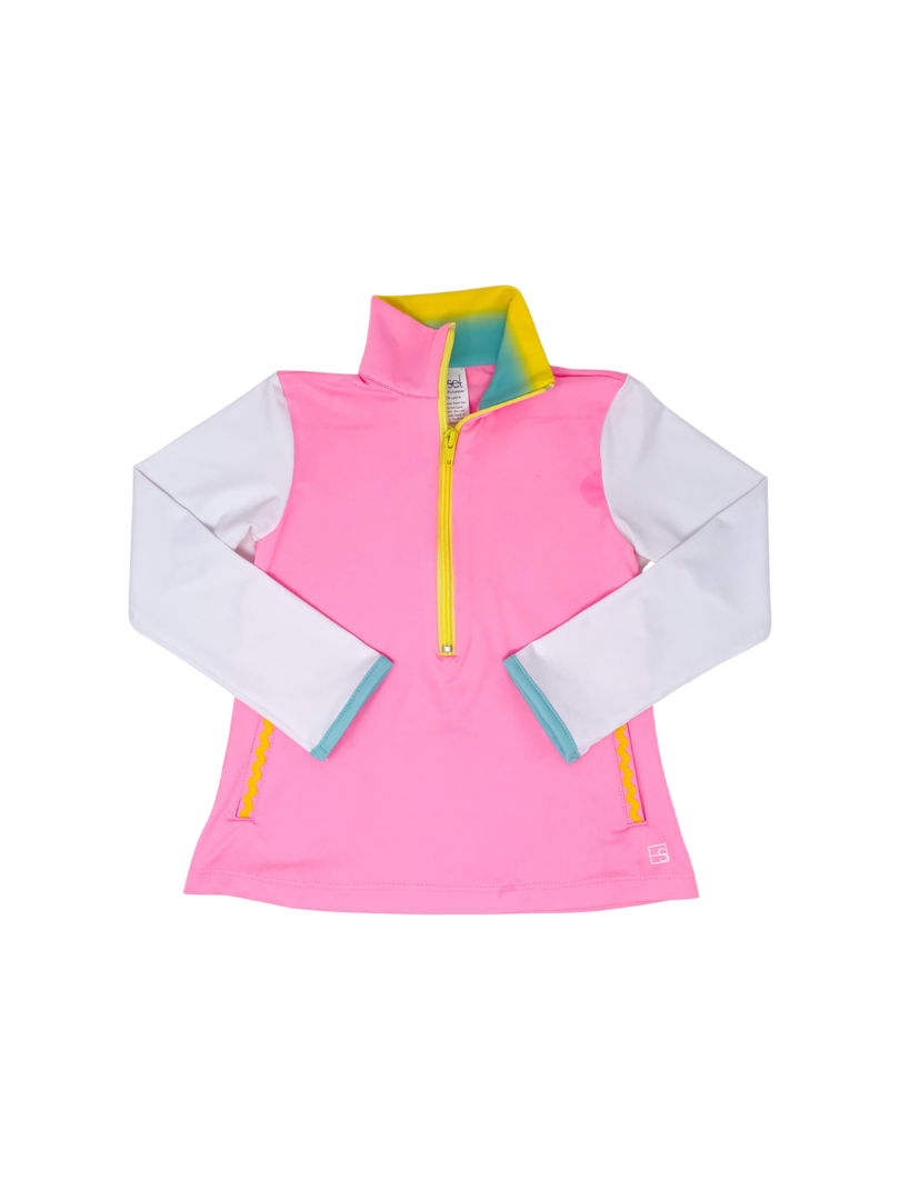 Heather Half Zip - Flamingo Pink / Pure Coconut / Somewhere Over The Rainbow