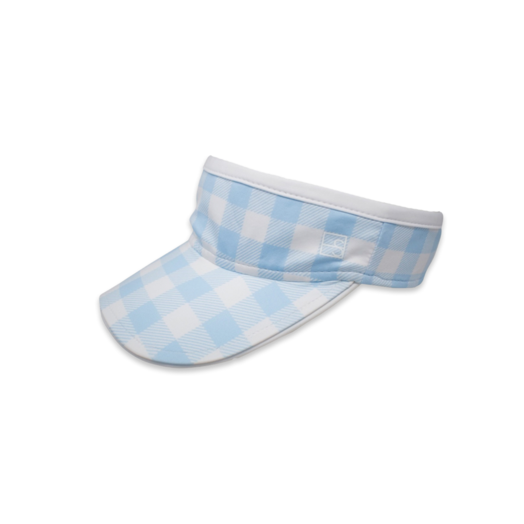 Vacay Visor - Cotton Candy Blue Buffalo Check, Pure Coconut