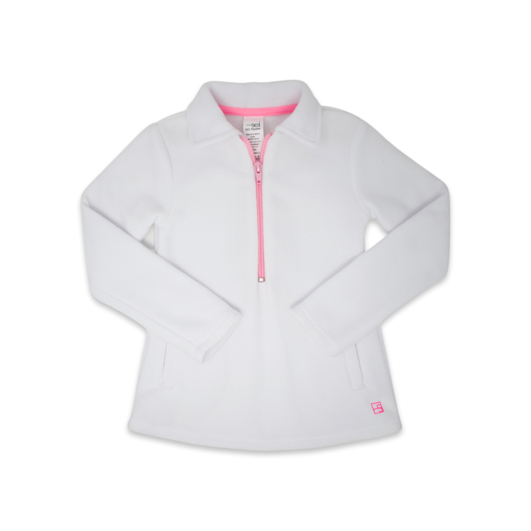 Heather Half Zip - Pure Coconut, Flamingo Pink