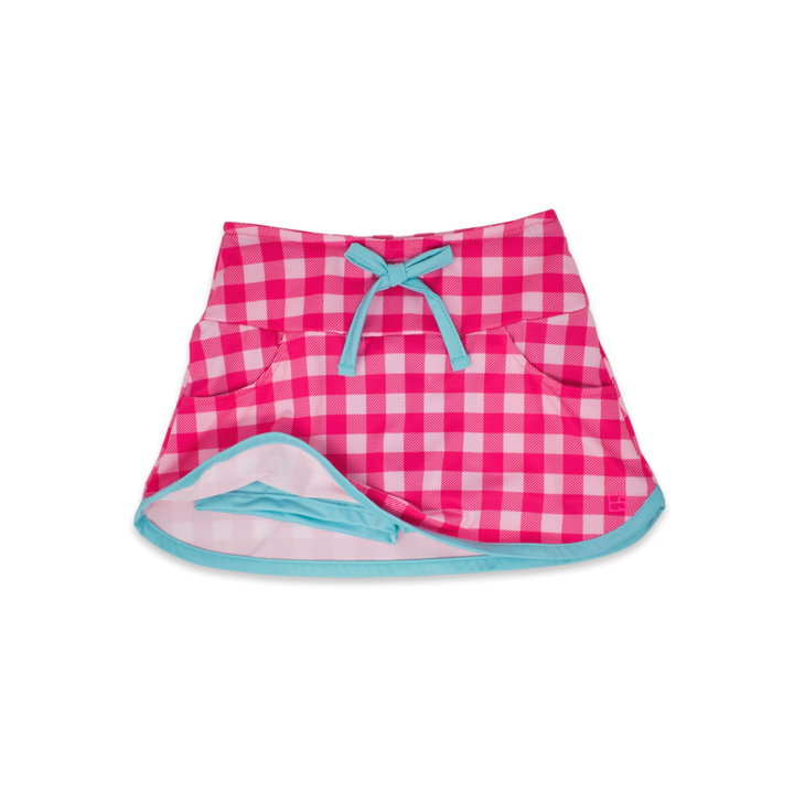 Tiffany Skort - Power Pink Buffalo Check, Totally Turquoise