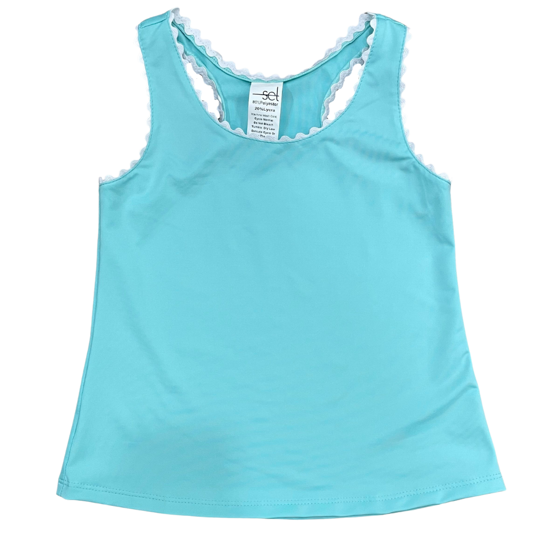 Riley Tank - Totally Turquoise, Pure Coconut Ric Rac