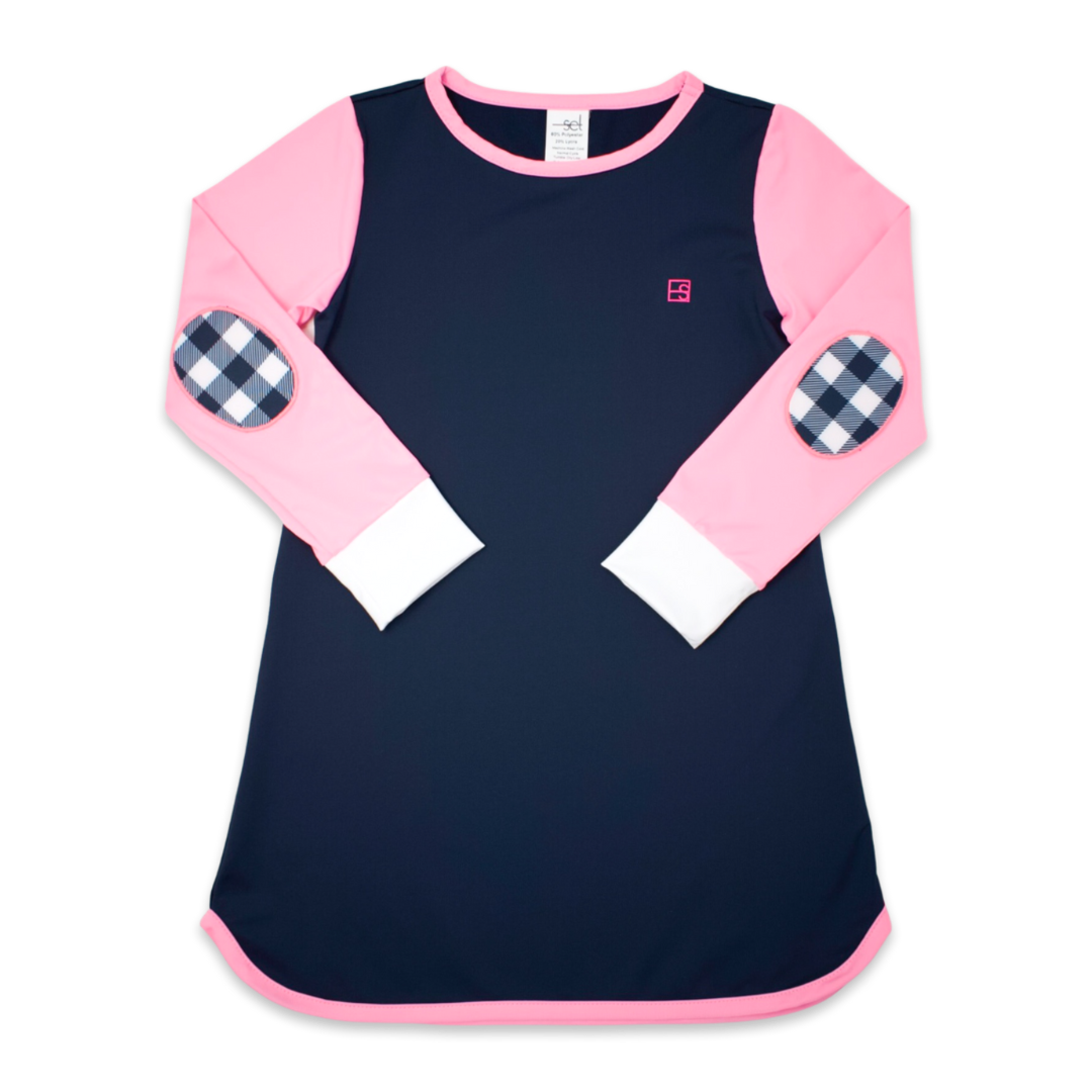 Tinsley Tennis Dress LS - Nantucket Navy, Pink, Nantucket Navy Buffalo Check