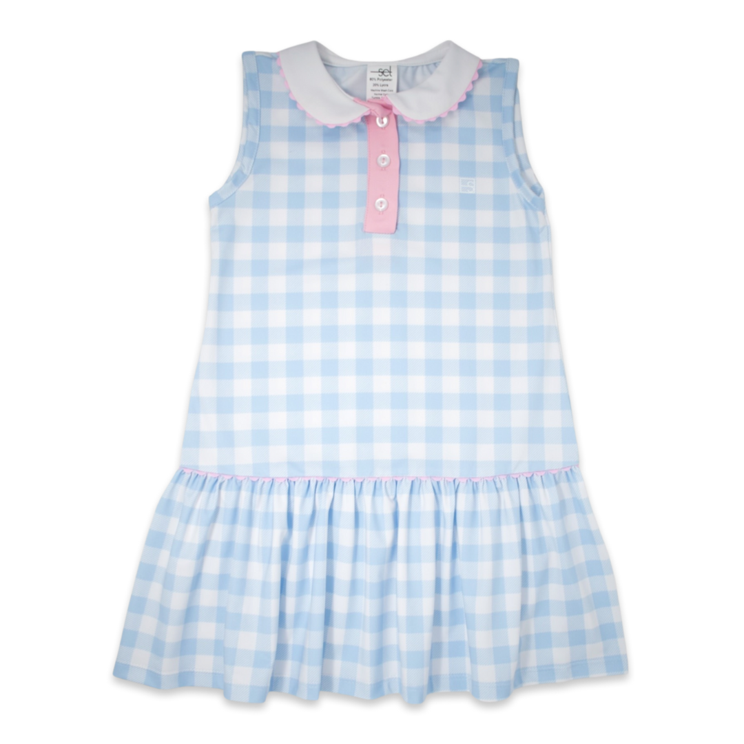 Darla Dropwaist Dress - Cotton Candy Blue Buffalo Check