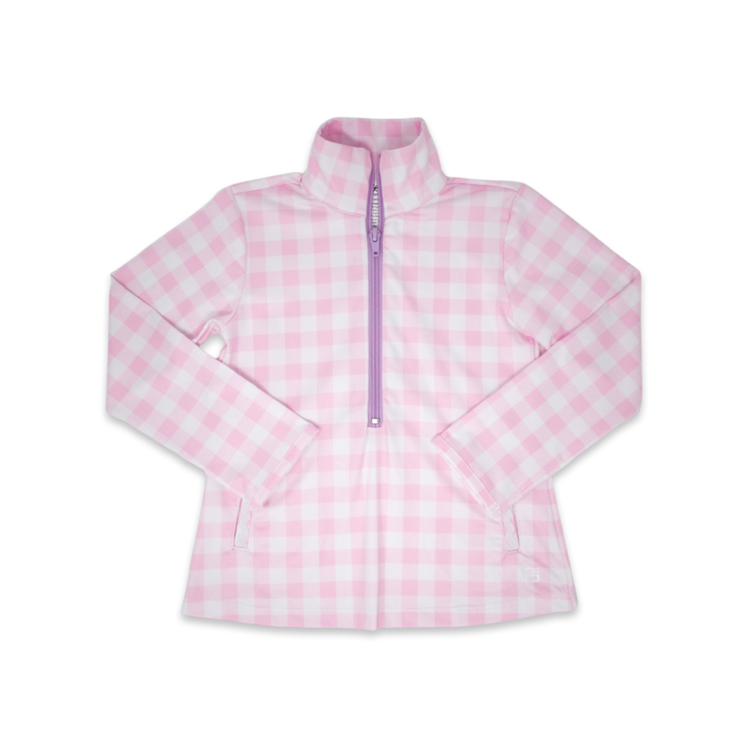 Heather Half Zip -  Cotton Candy Pink Buffalo Check