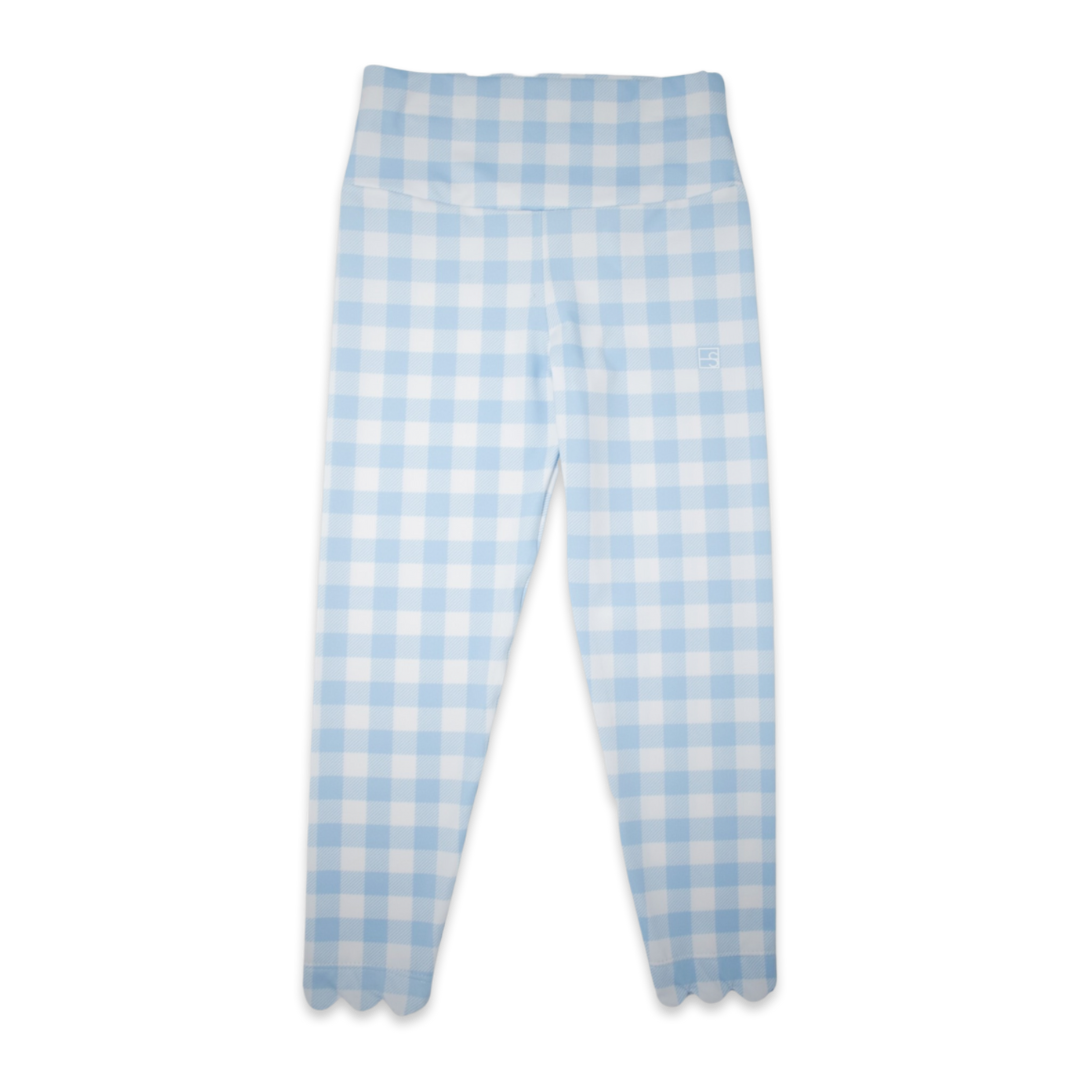 Sadie Scalloped Legging -  Cotton Candy Blue Buffalo Check