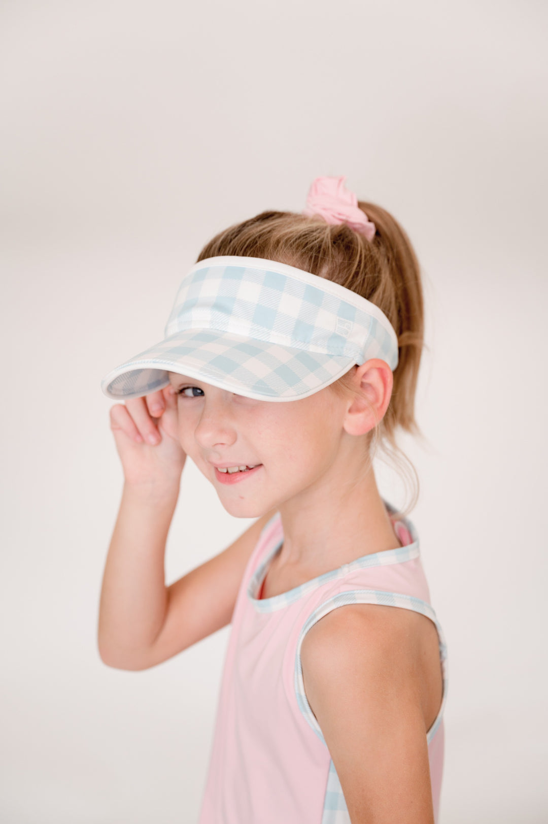 Vacay Visor - Cotton Candy Blue Buffalo Check, Pure Coconut