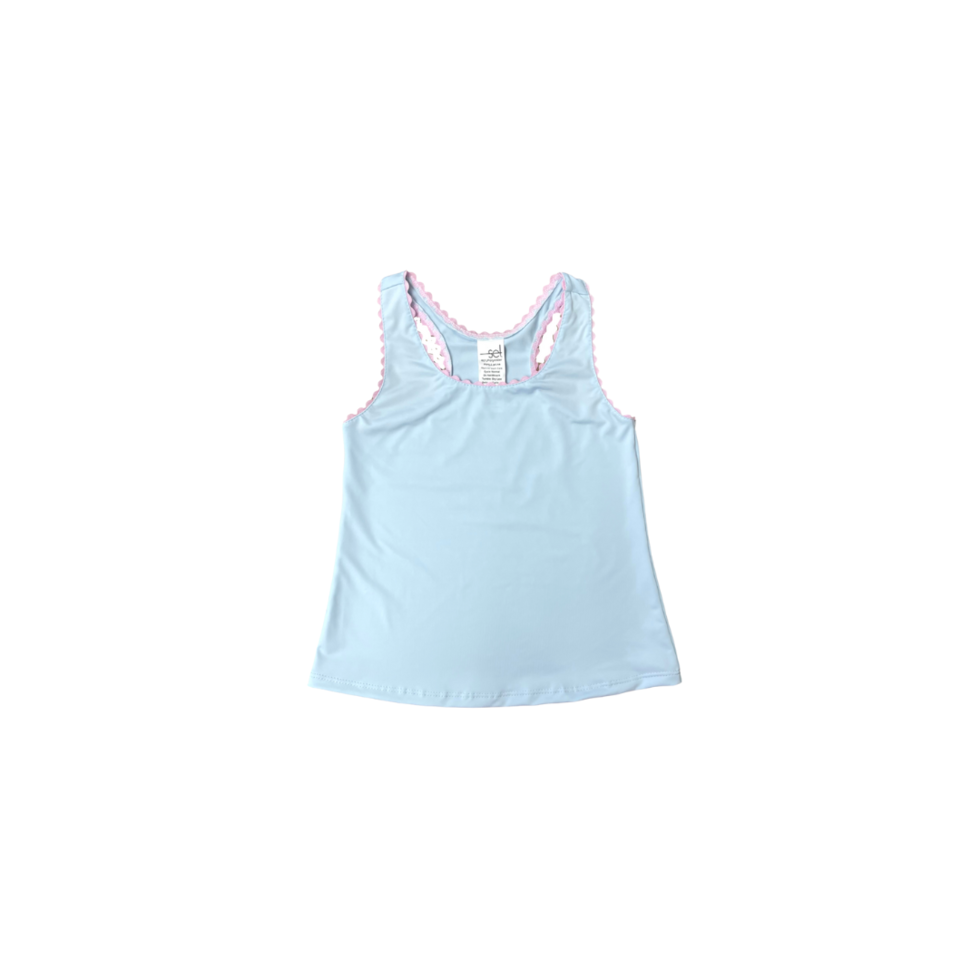 Riley Tank - Cotton Candy Blue, Pink Ric Rac