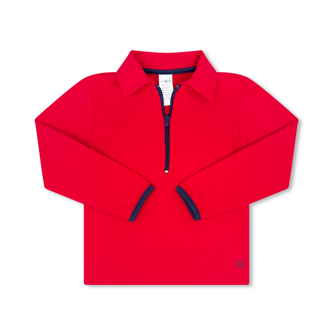 Henry Half Zip - Candy Apple Red, Nantucket Navy Knit