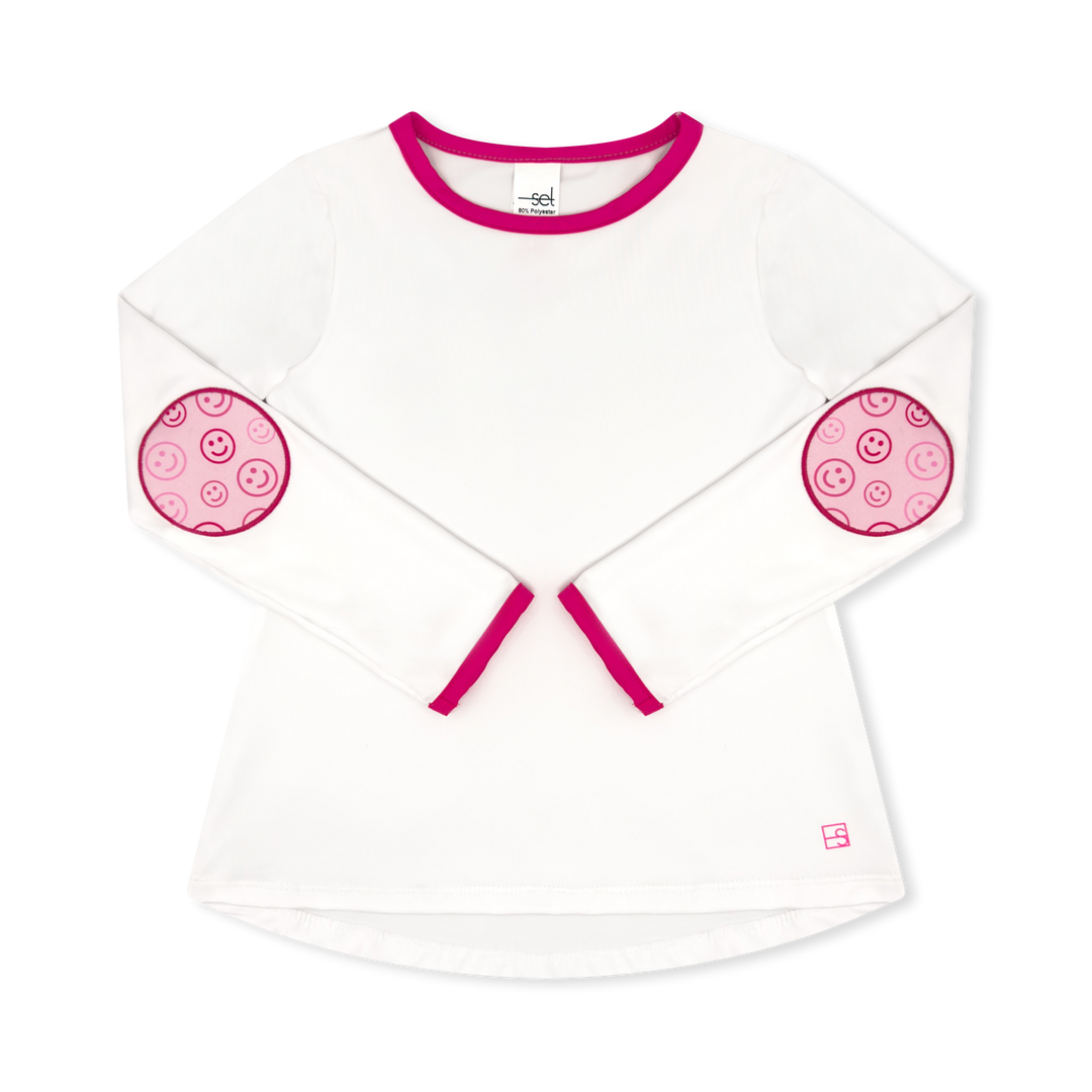 Kylie T Long Sleeve - Pure Coconut, Power Pink, Don't Worry Be Happy