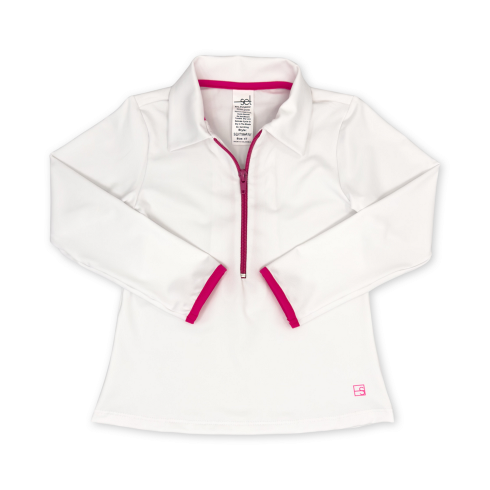 Heather Half Zip - Pure Coconut, Power Pink