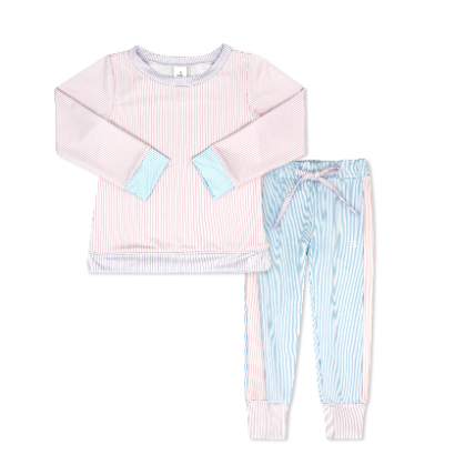 Selena Jogger Set - Cotton Candy Pink Ministripe, Petal Purple Ministripe, Cotton Candy Blue Ministripe