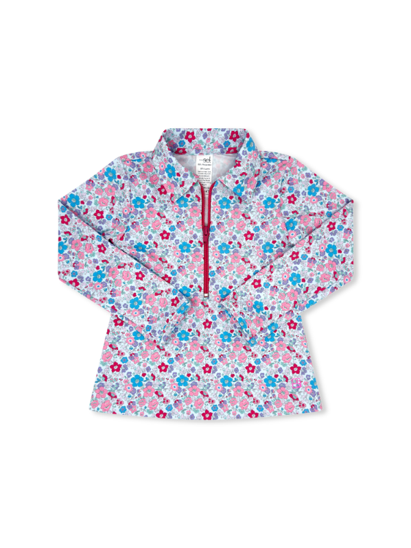 Heather Half Zip - Bloomberry Floral, Power Pink